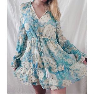 HEMANT & NANDITA Blue and Cream Floral Dress
